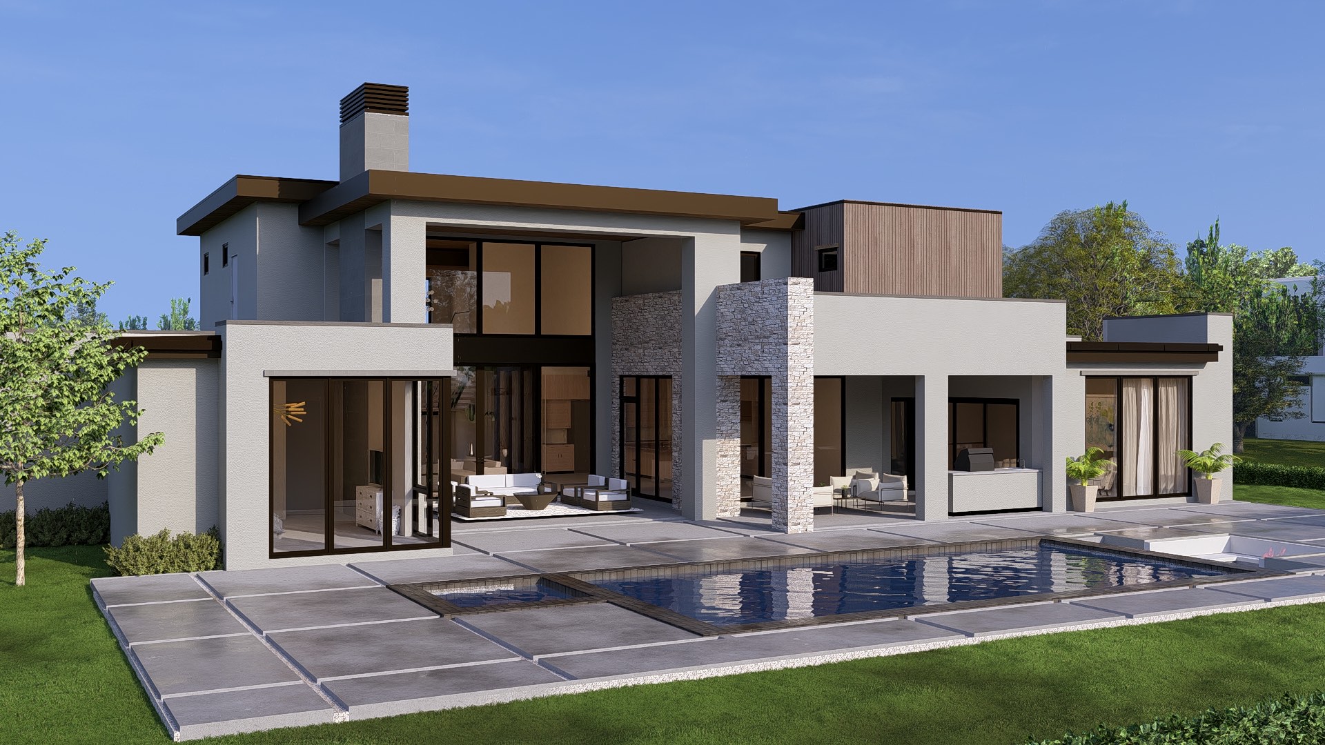 Rendering of the rear elevation and pool at 2632 Magnolia Circle